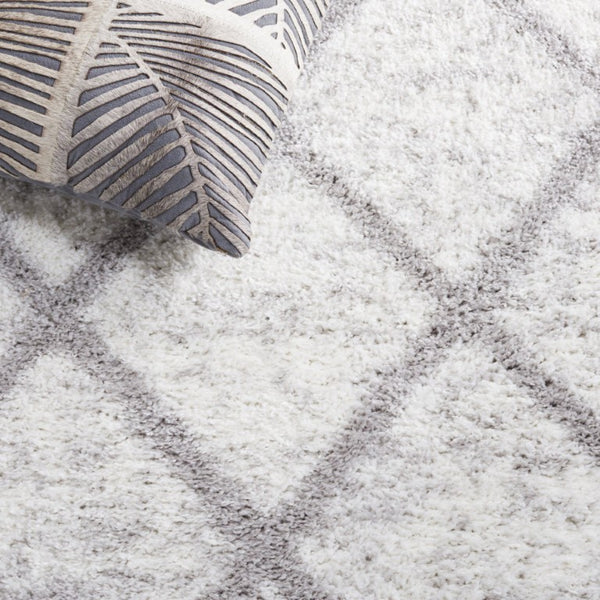 Safavieh Berber Shag Geometric Flokati Style Polyester Rug Plush Ivory Grey Living Room BER572F-6