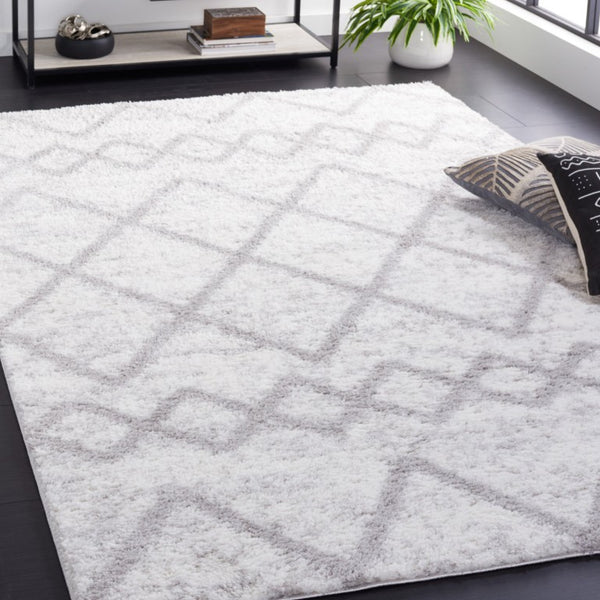 Safavieh Berber Shag Geometric Flokati Style Polyester Rug Plush Ivory Grey Living Room BER572F-6