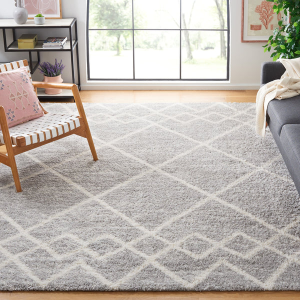 Safavieh Berber Shag Area Rug – Luxurious Grey And Ivory Geometric Design For Modern Home Elegance Ivory ,Grey Polyester Pile Ber574g-8sq
