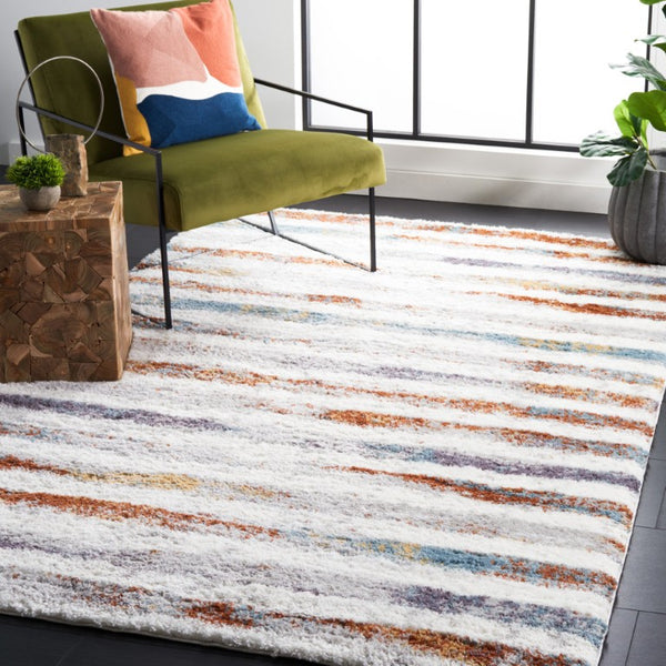Safavieh Berber Shag Power Loomed Plush Rug in Earthy Blue Rust and Ivory for Living Rooms 6'-0" x 9'-0" BER583A-6