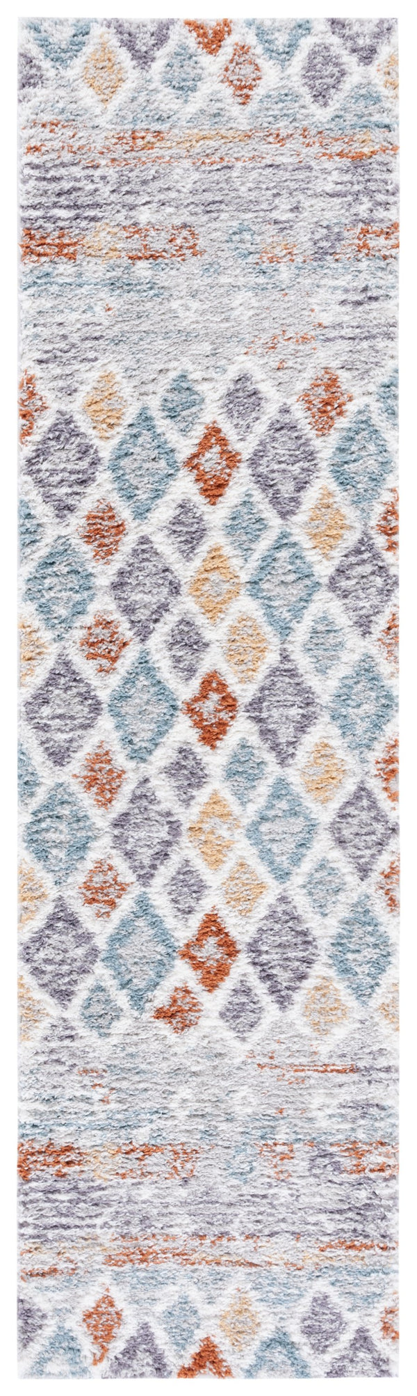 Safavieh Berber Exquisite Area Rug - Plush Shag Design, Modern Geometric Pattern, Durable & Stylish Home Accent Blue Rust ,Ivory Polyester Pile Ber585a-68
