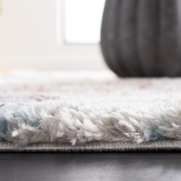 Safavieh Berber Exquisite Area Rug - Plush Shag Design, Modern Geometric Pattern, Durable & Stylish Home Accent Blue Rust ,Ivory Polyester Pile Ber585a-68