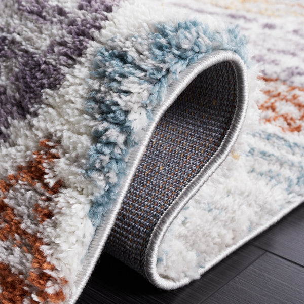 Safavieh Berber Shag 585 Flat Weave Shag - Contemporary Rug Blue Rust / Ivory 6'-7" x 8'-7"