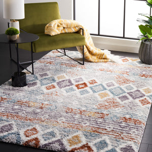 Safavieh Berber Shag 585 Flat Weave Polyester Shag - Contemporary Rug Blue Rust / Ivory BER585A-8SQ