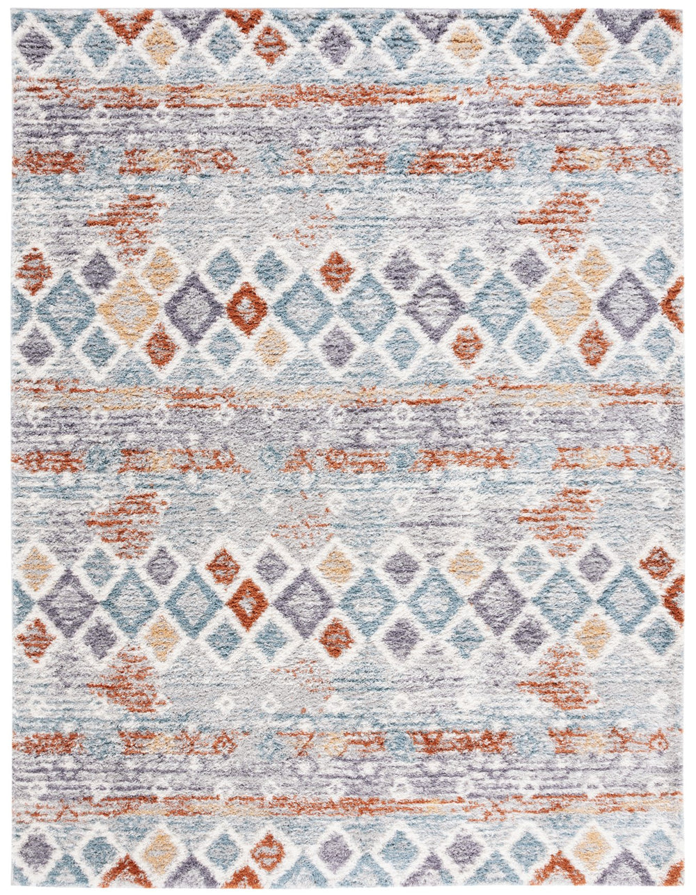 Safavieh Berber Exquisite Area Rug - Plush Shag Design, Modern Geometric Pattern, Durable & Stylish Home Accent Blue Rust ,Ivory Polyester Pile Ber585a-68