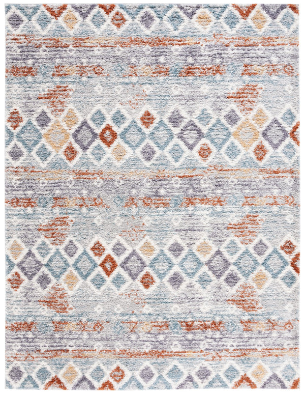 Safavieh Berber Exquisite Area Rug - Plush Shag Design, Modern Geometric Pattern, Durable & Stylish Home Accent Blue Rust ,Ivory Polyester Pile Ber585a-68