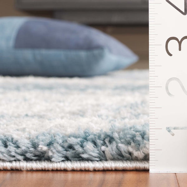 Safavieh Berber Shag Power Loomed Ivory Blue Area Rug Deep Pile Oversized Living Room Accent 11'-0" x 15'-0" BER586M-1115