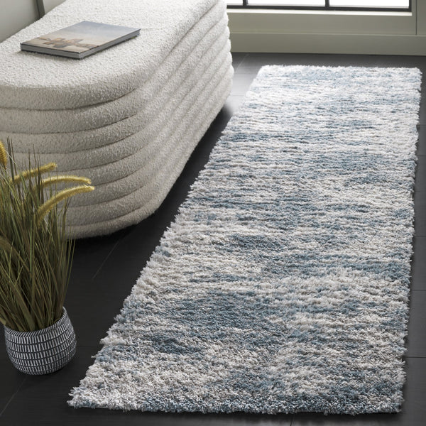 Safavieh Berber Shag Area Rug - Luxurious Polyester Pile, Soft Texture, Perfect For Modern Home Décor Ivory ,Blue Polyester Pile Ber586m-7r