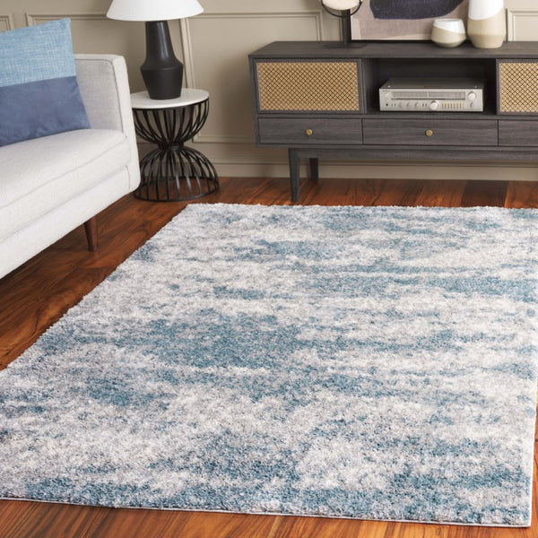 Safavieh Berber Shag Power Loomed Ivory Blue Area Rug Deep Pile Oversized Living Room Accent 6'-0" x 9'-0" BER586M-6