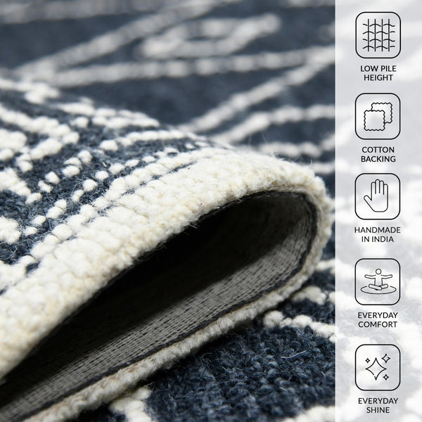 Amer Rugs Berlin Farmhouse Geometric Hand-hooked Wool Area Rug – Trendy Style For Timeless Home Elegance Charcoal,White Wool Ber60203