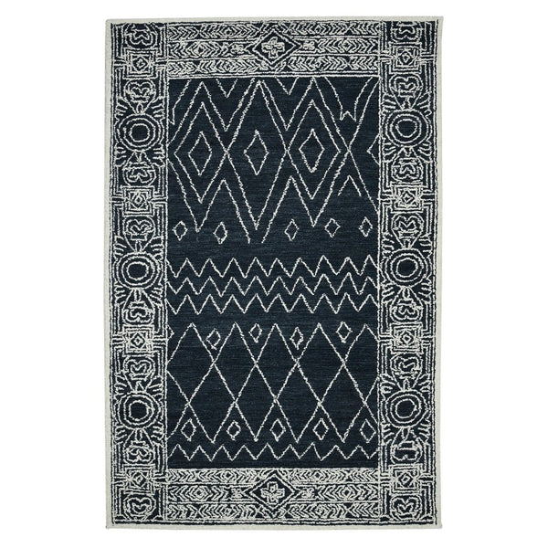 Amer Rugs Berlin Farmhouse Geometric Hand-hooked Wool Area Rug – Trendy Style For Timeless Home Elegance Charcoal,White Wool Ber60203