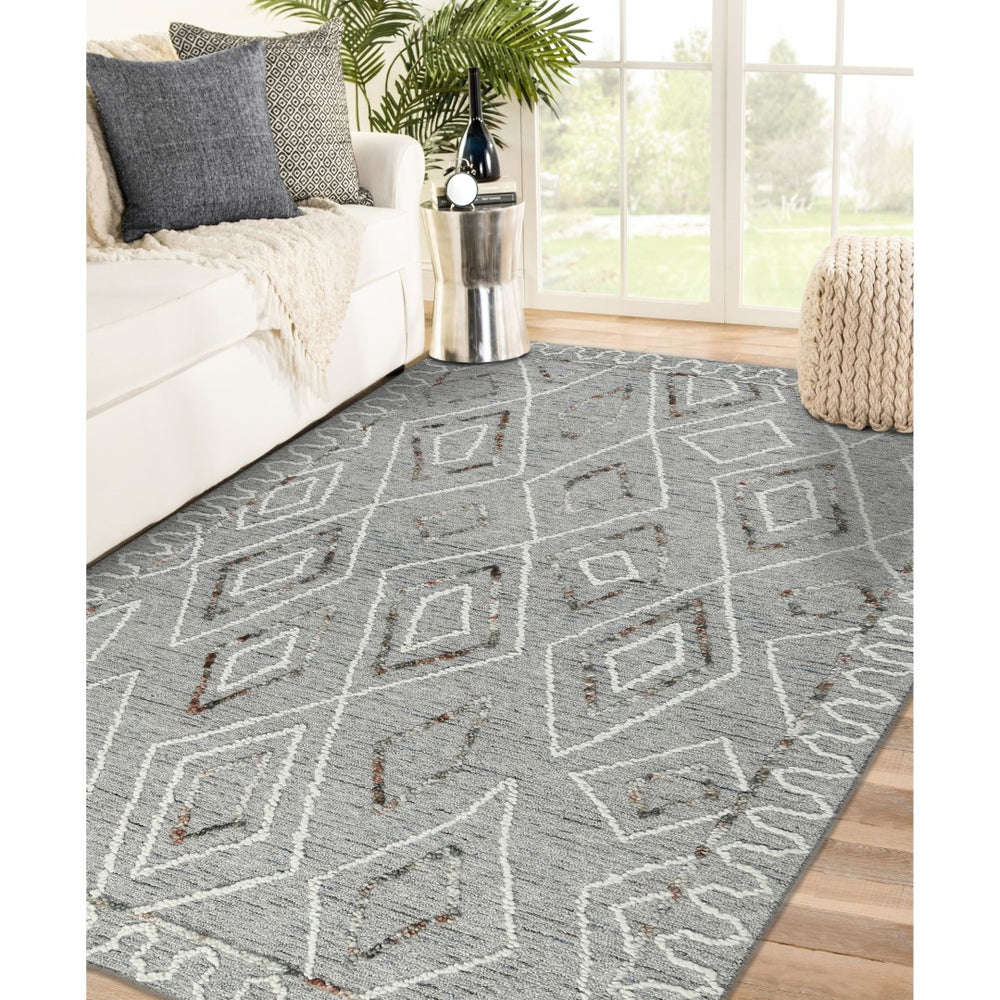 AMER Rugs Berlin Tania BER-7 Hand-Hooked Handmade Wool Farmhouse Geometric Rug Light Gray 8' x 10'