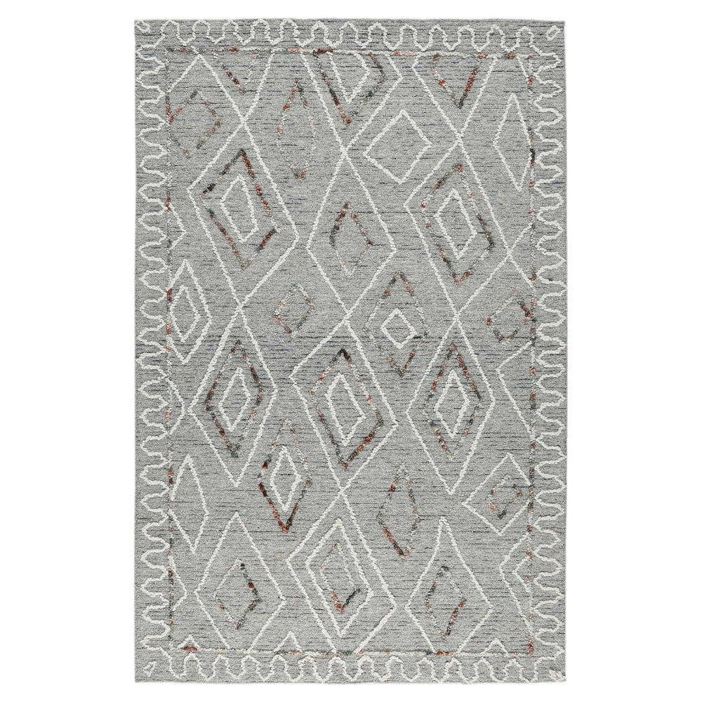 AMER Rugs Berlin Tania BER-7 Hand-Hooked Handmade Wool Farmhouse Geometric Rug Light Gray 8' x 10'