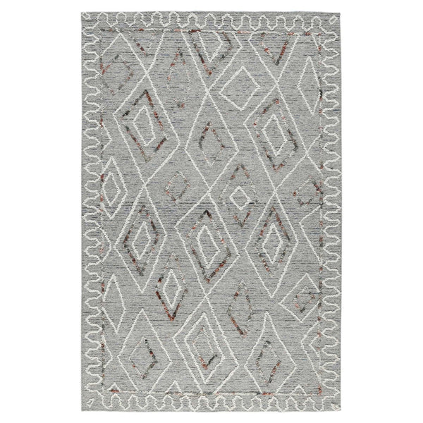 AMER Rugs Berlin Tania BER-7 Hand-Hooked Handmade Wool Farmhouse Geometric Rug Light Gray 8' x 10'