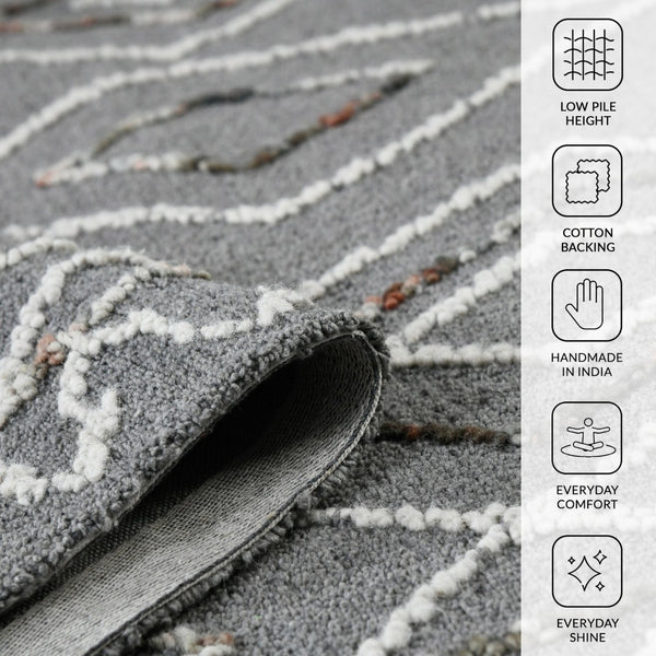 Amer Rugs Berlin Farmhouse Geometric Hand-hooked Wool Area Rug – Trendy Style For Timeless Home Elegance Dark Gray Wool Ber80913