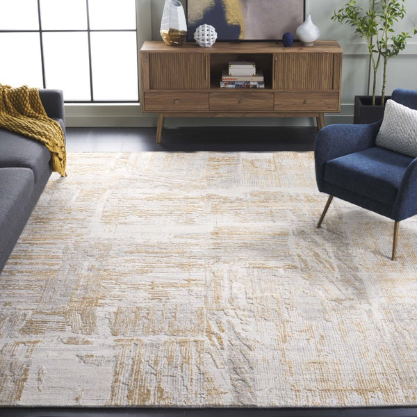 Safavieh Bedford Hand-Loomed Abstract Area Rug in Viscose Wool Blend for Large Living Rooms Grey Gold 10'-0" x 14'-0" BFD101D-10