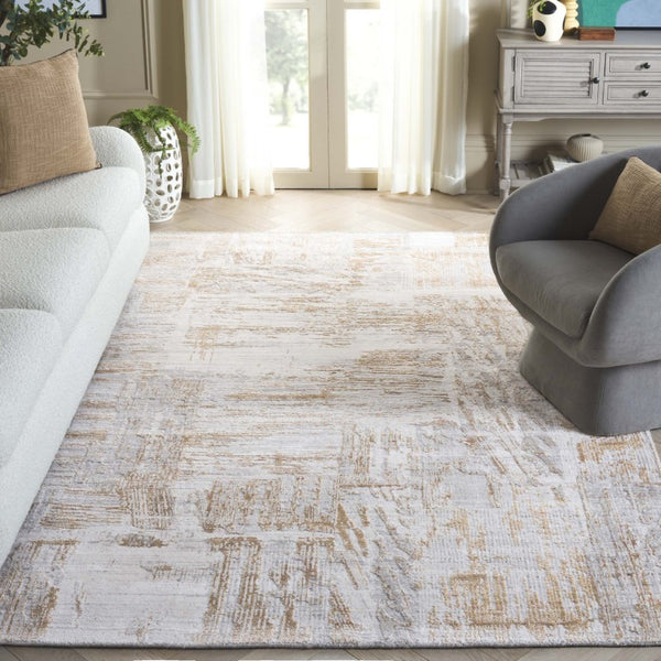 Safavieh Bedford Hand-Loomed Abstract Area Rug in Viscose Wool Blend for Large Living Rooms Grey Gold 6'-0" x 9'-0" BFD101D-6