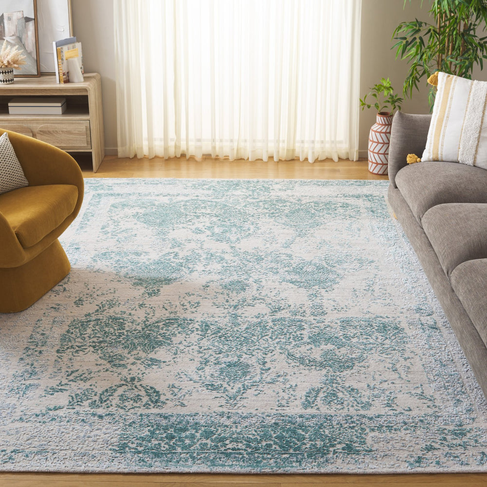 Safavieh Bedford 8x10 Hand Loomed Area Rug In Turquoise And Ivory – Elegant Comfort For Any Room Decor Turquoise ,Ivory 60% Viscose,20% Wool,And 20% Cotton Bfd102j-8