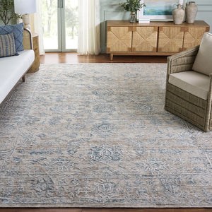 Safavieh Bedford Hand-Loomed Beige And Blue Area Rug — Low Pile, Viscose-Cotton Blend, Durable Artisanal Style 6'-0" x 9'-0" BFD401M-6