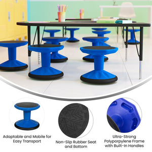 English Elm Lucas Fixed Height Kids Flexible Active Stool for Classroom Engagement with Safe Wobble Design Blue BFT-9001F-12-BL-GG