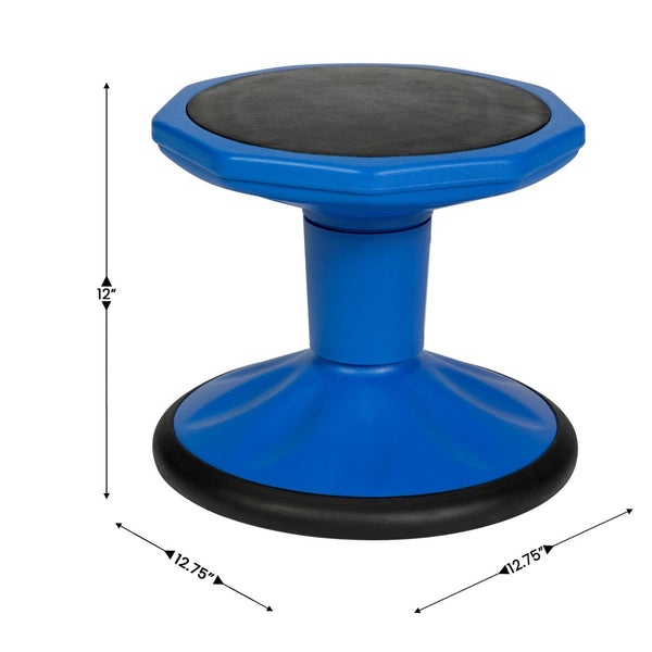 English Elm Lucas Fixed Height Kids Flexible Active Stool for Classroom Engagement with Safe Wobble Design Blue BFT-9001F-12-BL-GG