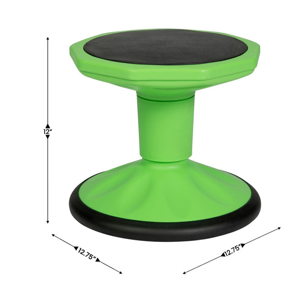 English Elm Lucas Fixed Height Kids Flexible Active Stool for Classroom Engagement with Safe Wobble Design Green BFT-9001F-12-GRN-GG