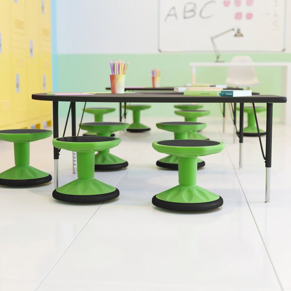 English Elm Lucas Fixed Height Kids Flexible Active Stool for Classroom Engagement with Safe Wobble Design Green BFT-9001F-12-GRN-GG