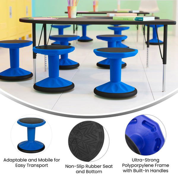 English Elm Lucas Active Flexible Stool for Kids – Encourages Movement, Focus, and Healthy Posture in Classrooms Blue BFT-9001F-14-BL-GG