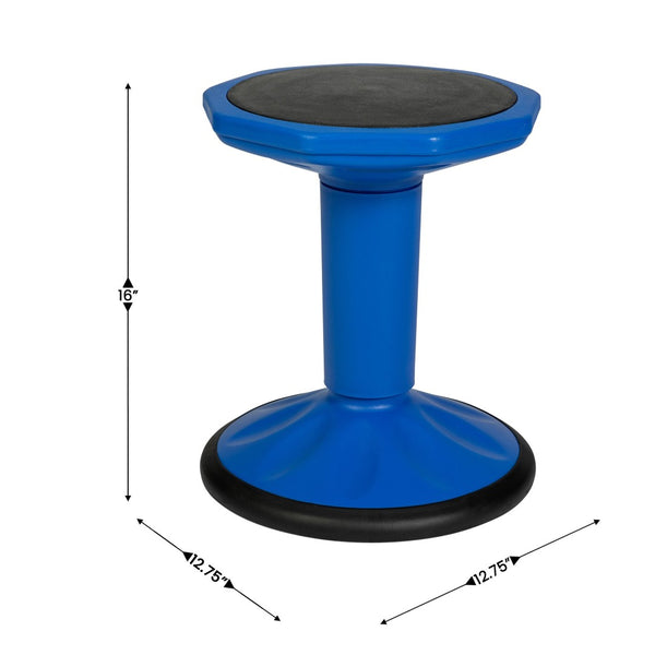 English Elm Lucas Fixed Height Kids Active Stool for Classroom & Home – Durable, Non-Skid, Ergonomic Design Blue BFT-9001F-16-BL-GG