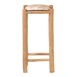 Bali & Pari Rivera Goat Leather Barstool Solid Teak Frame Artisan Boho Kitchen