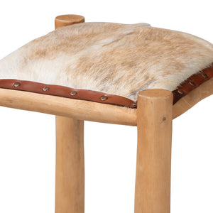 Bali & Pari Rivera Goat Leather Barstool Solid Teak Frame Artisan Boho Kitchen