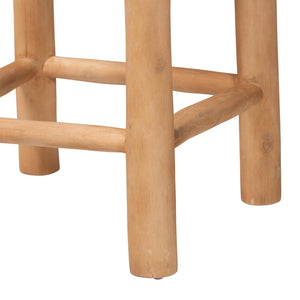 Bali & Pari Rivera Goat Leather Barstool Solid Teak Frame Artisan Boho Kitchen