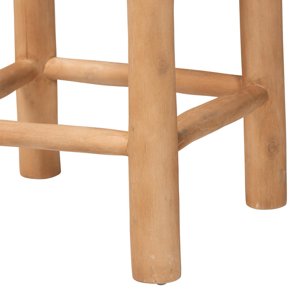 Bali & Pari Rivera Goat Leather Barstool Solid Teak Frame Artisan Boho Kitchen
