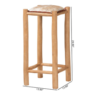 Bali & Pari Rivera Goat Leather Barstool Solid Teak Frame Artisan Boho Kitchen