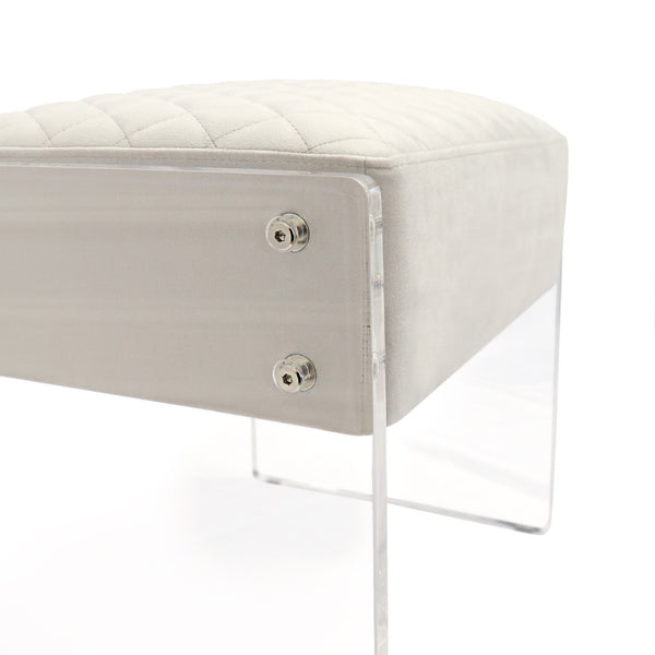 Pasargad Tribecca Collection Acrylic & Velvet Vanity Bench - Chic Design For Modern Homes Ivory Acrylic & Velvet Stool 139-1w