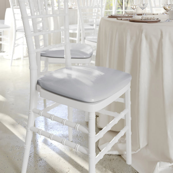 English Elm Louise Hard Chair Cushion for Chiavari Seating - Durable, Comfortable, Easy-to-Secure Design for Events Silver Vinyl BH-SIL-HARD-VYL-GG