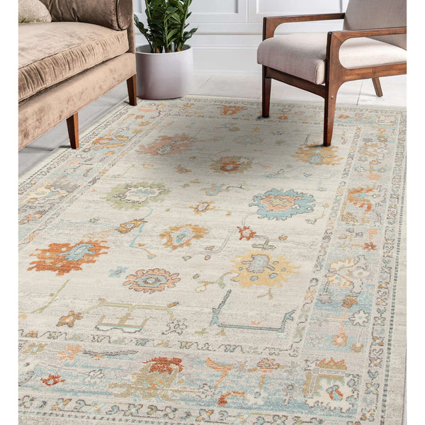AMER Rugs Bohemian Seaford BHM-1 Indoor-Outdoor Machine Made Polypropylene Transitional Bordered Rug Beige 5'1" x 7'6"