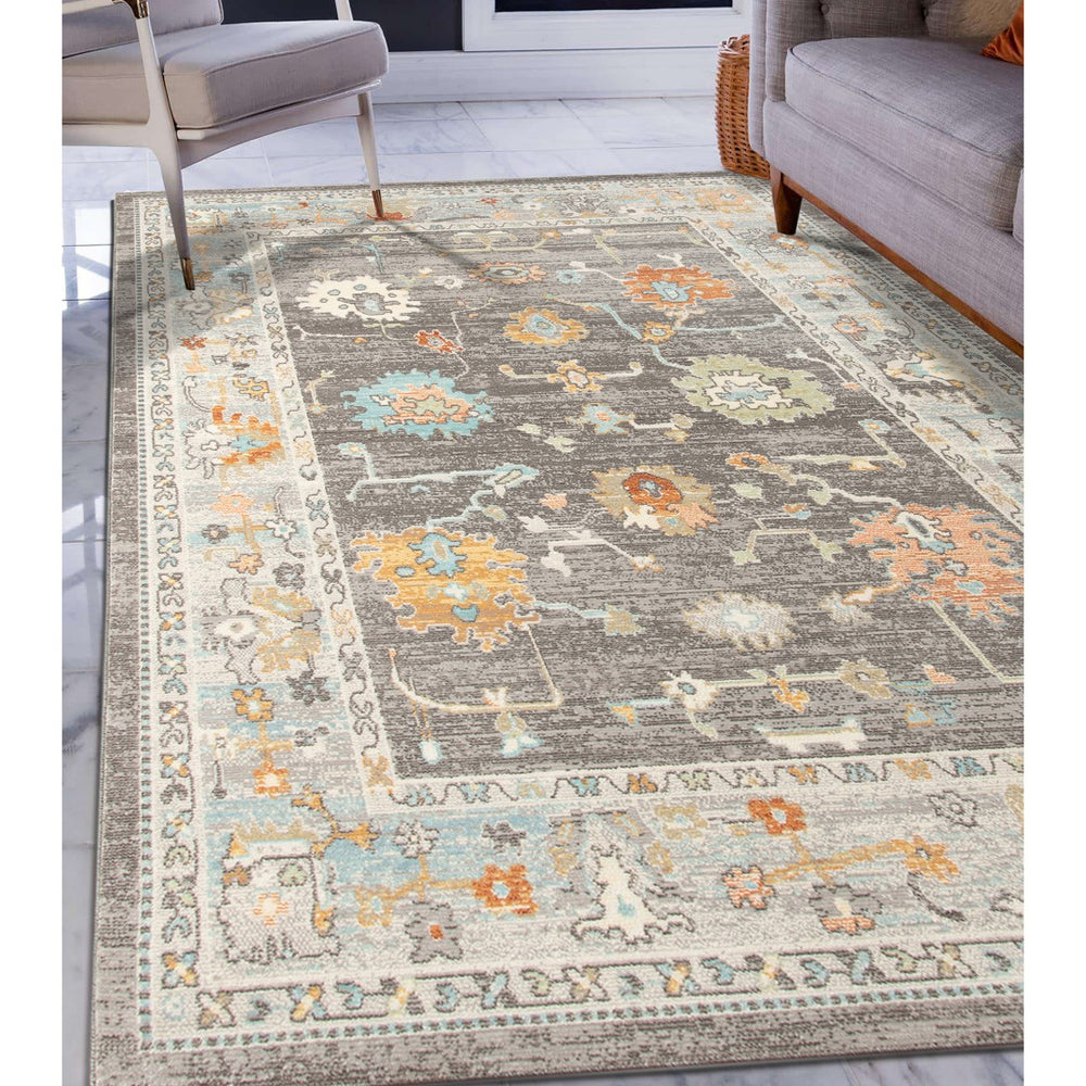AMER Rugs Bohemian Seaford BHM-2 Indoor-Outdoor Machine Made Polypropylene Transitional Bordered Rug Taupe 5'1" x 7'6"