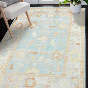Amer Rugs Bohemian Classic Bordered Area Rug - Stylish Indoor-outdoor Decor With Durable Fast-drying Design Aqua,Beige Polypropylene Bhm30203