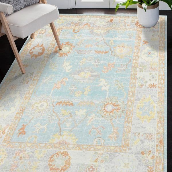 Amer Rugs Bohemian Classic Bordered Area Rug - Stylish Indoor-outdoor Decor With Durable Fast-drying Design Aqua,Beige Polypropylene Bhm30203