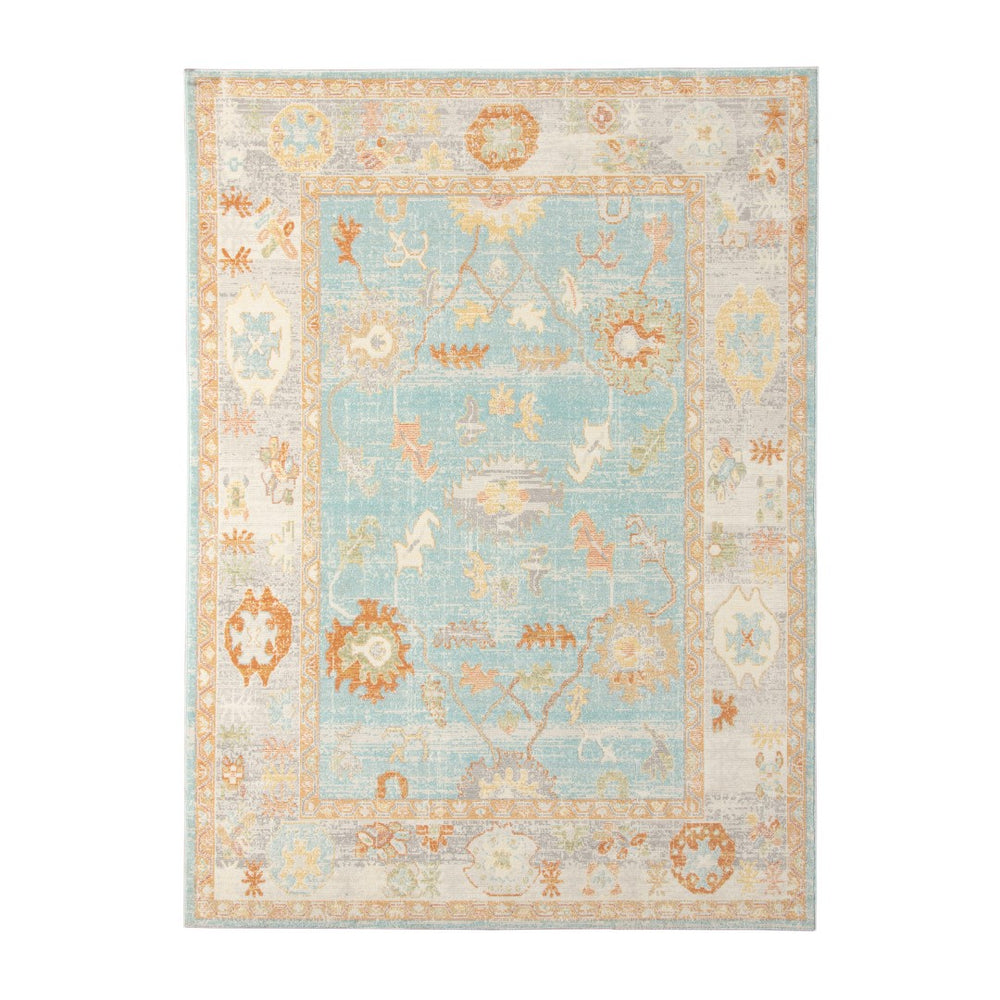 AMER Rugs Bohemian Gretna BHM-3 Indoor-Outdoor Machine Made Polypropylene Transitional Bordered Rug Aqua 5'1" x 7'6"