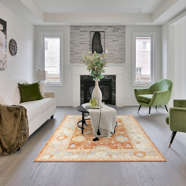 AMER Rugs Bohemian Gretna BHM-4 Indoor-Outdoor Machine Made Polypropylene Transitional Bordered Rug Orange 5'1" x 7'6"