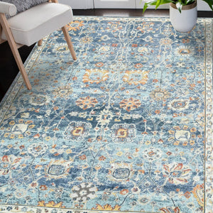 Amer Rugs Bohemian Classic Floral Indoor-outdoor Area Rug – Durable, Chic Design For Any Space, Fast-drying Navy Blue Polypropylene Bhm50203