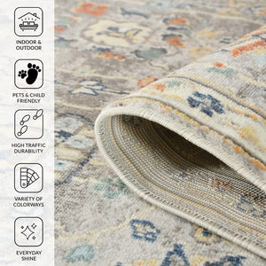 Amer Rugs Bohemian Classic Floral Indoor-outdoor Area Rug – Durable, Chic Design For Any Space, Fast-drying Gray Polypropylene Bhm60203