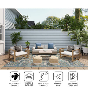 Amer Rugs Bohemian Classic Bordered Area Rug - Stylish Indoor-outdoor Decor With Durable Fast-drying Design Blue Polypropylene Bhm70203