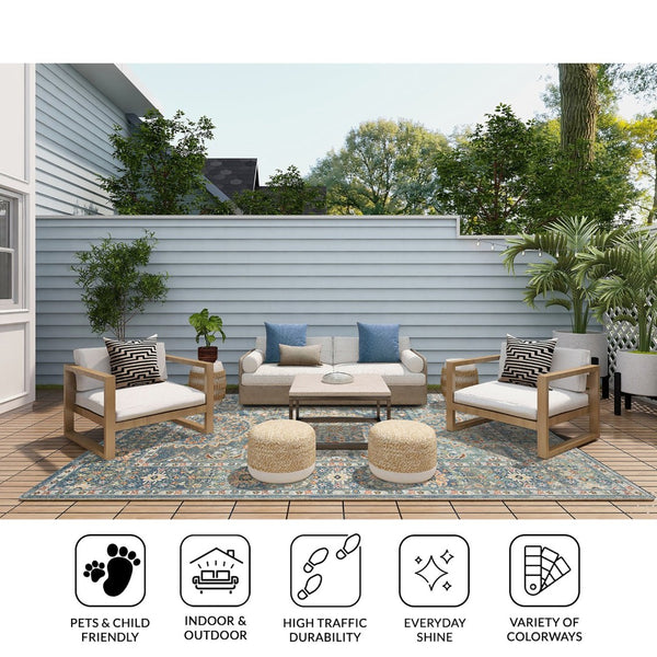 Amer Rugs Bohemian Classic Bordered Area Rug - Stylish Indoor-outdoor Decor With Durable Fast-drying Design Blue Polypropylene Bhm70203