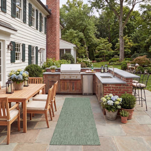 Safavieh Beach House Solid Neutral Low Pile Rug for Large Living Spaces Polypropylene Blend Green 2'-2" x 10'-0" BHS260Y-210