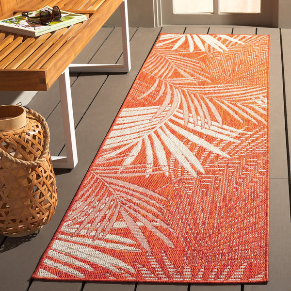 Safavieh Beach House Elegant Indoor/Outdoor Area Rug - Stylish, Durable, And Perfect For Coastal Living Spaces Orange ,Ivory 85% Polypropylene,15% Polyester Bhs264p-26