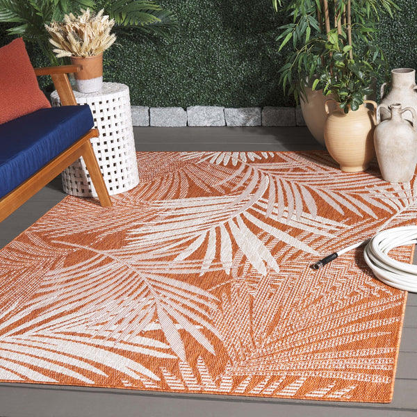 Safavieh Beach House Elegant Indoor/Outdoor Area Rug - Stylish, Durable, And Perfect For Coastal Living Spaces Orange ,Ivory 85% Polypropylene,15% Polyester Bhs264p-26