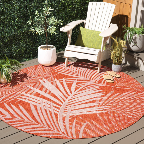 Safavieh Beach House Elegant Indoor/Outdoor Area Rug - Stylish, Durable, And Perfect For Coastal Living Spaces Orange ,Ivory 85% Polypropylene,15% Polyester Bhs264p-26